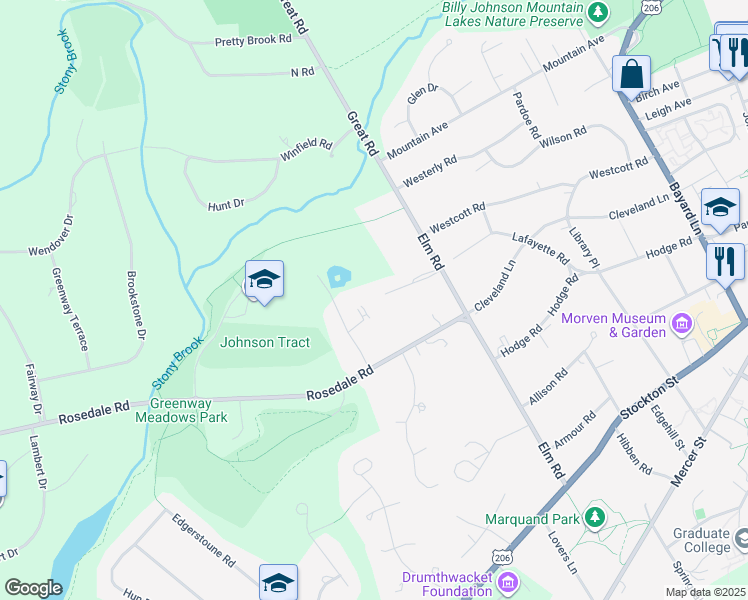 map of restaurants, bars, coffee shops, grocery stores, and more near 60 Lafayette Road in Princeton