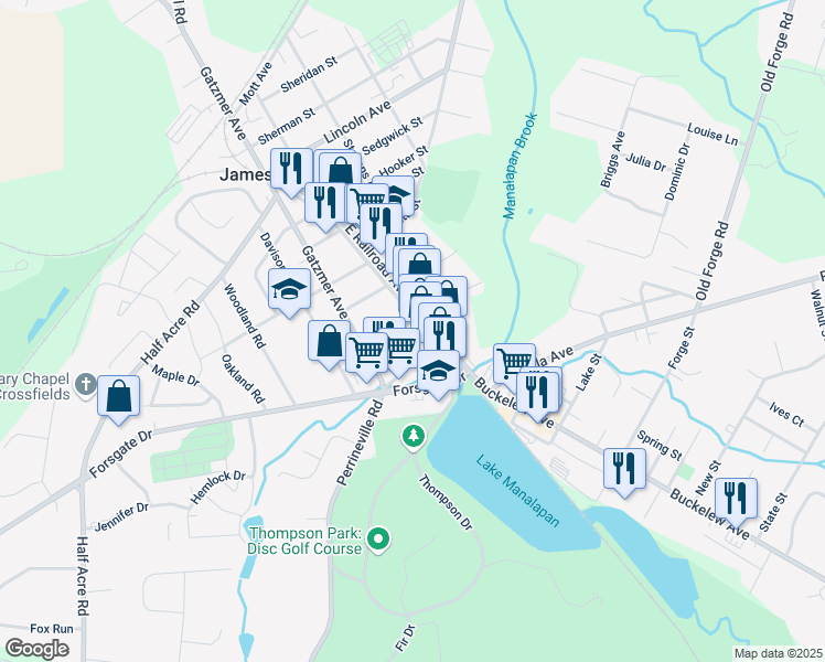 map of restaurants, bars, coffee shops, grocery stores, and more near 8 West Church Street in Jamesburg