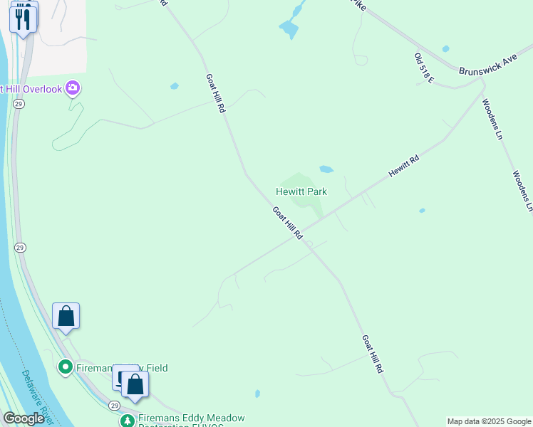 map of restaurants, bars, coffee shops, grocery stores, and more near 258 Goat Hill Road in Lambertville
