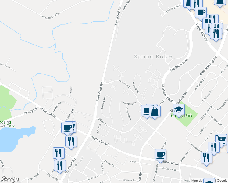 map of restaurants, bars, coffee shops, grocery stores, and more near 210 Sanibel Lane in Reading