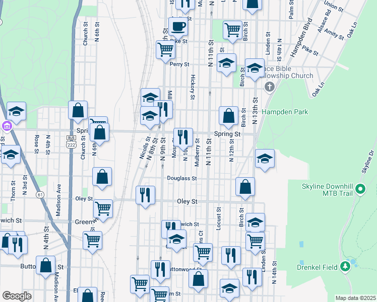 map of restaurants, bars, coffee shops, grocery stores, and more near 840 North 10th Street in Reading