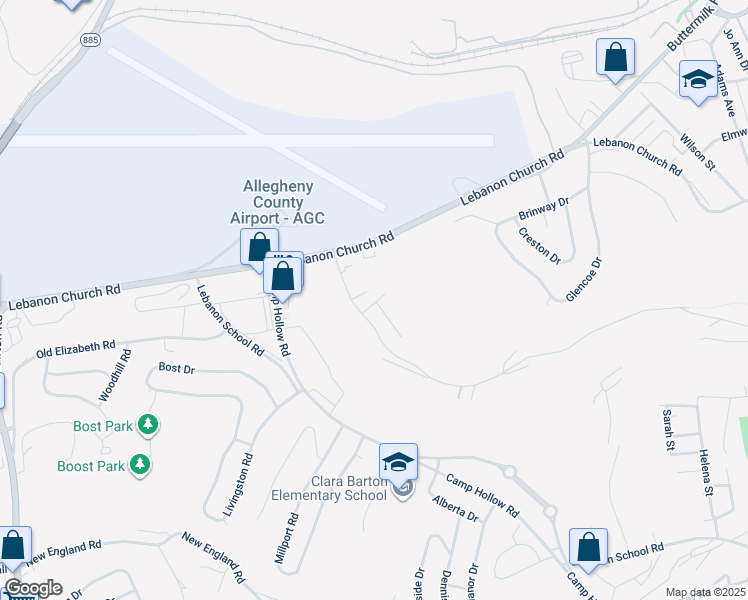 map of restaurants, bars, coffee shops, grocery stores, and more near 217 Curry Hollow Road in West Mifflin