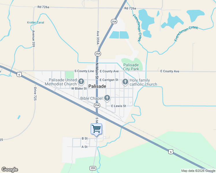 map of restaurants, bars, coffee shops, grocery stores, and more near 107-199 South Osborn Street in Palisade