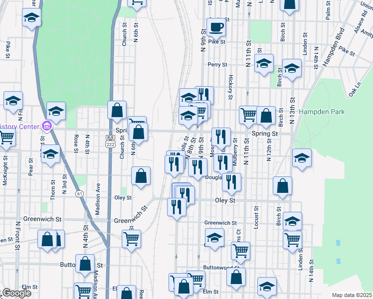 map of restaurants, bars, coffee shops, grocery stores, and more near 906 North 8th Street in Reading