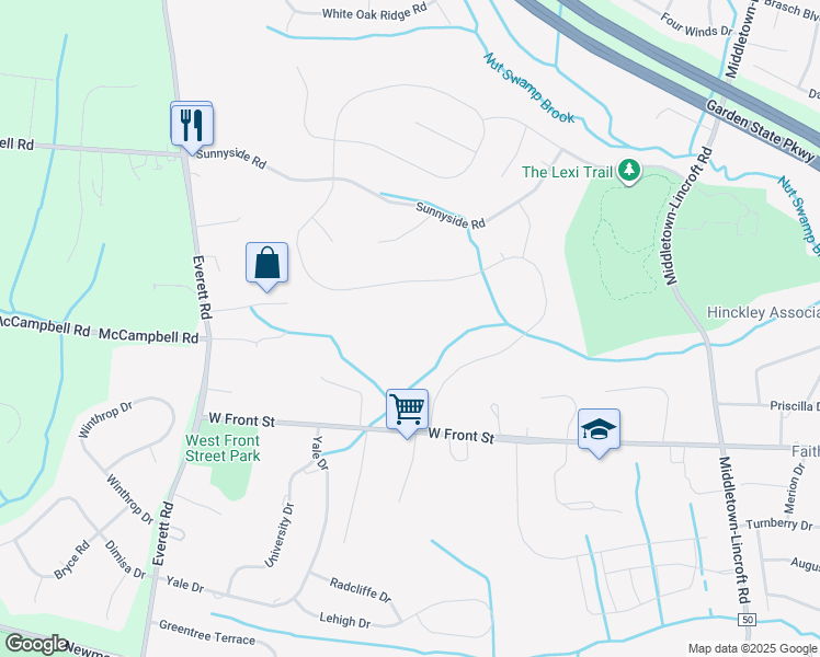 map of restaurants, bars, coffee shops, grocery stores, and more near 5 Windermere Road in Middletown Township