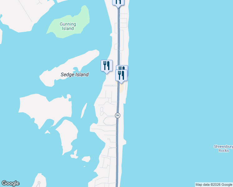 map of restaurants, bars, coffee shops, grocery stores, and more near 1492 Ocean Avenue in Sea Bright