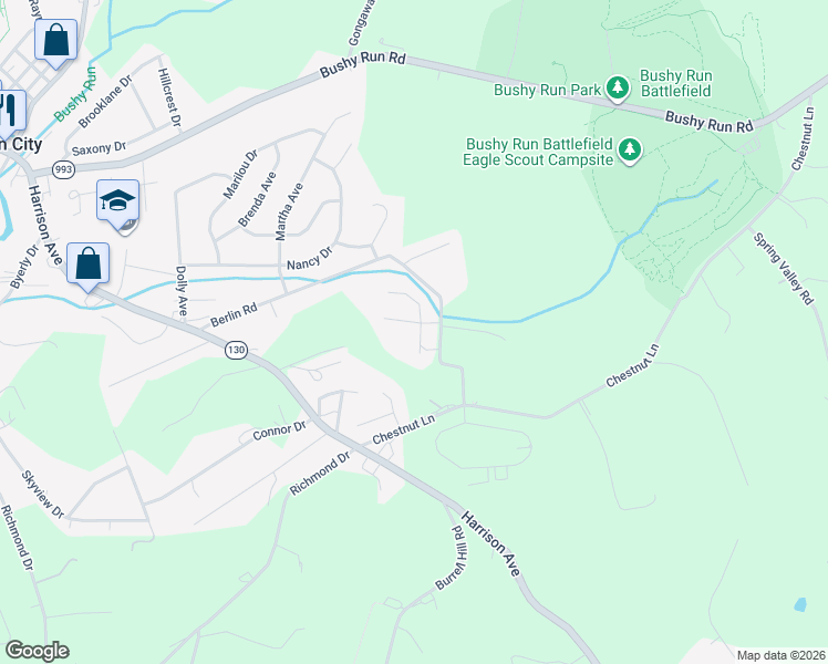 map of restaurants, bars, coffee shops, grocery stores, and more near 109 Fieldstone Court in Jeannette