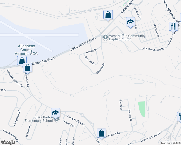 map of restaurants, bars, coffee shops, grocery stores, and more near 315 Glencoe Drive in West Mifflin