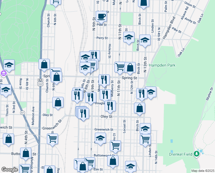 map of restaurants, bars, coffee shops, grocery stores, and more near 913 North 10th Street in Reading