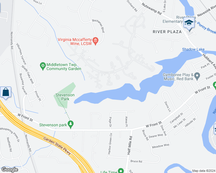 map of restaurants, bars, coffee shops, grocery stores, and more near 43 Dickinson Court in Red Bank