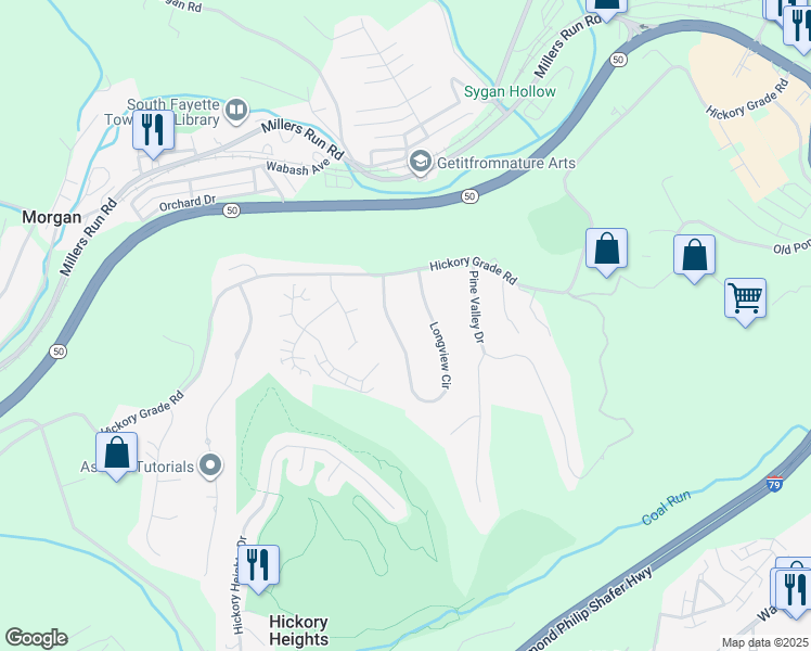 map of restaurants, bars, coffee shops, grocery stores, and more near 5805 Longview Circle in Bridgeville