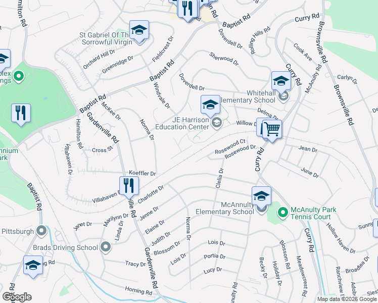map of restaurants, bars, coffee shops, grocery stores, and more near 151 Divine Drive in Pittsburgh