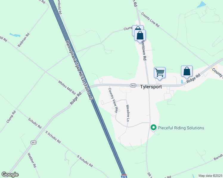 map of restaurants, bars, coffee shops, grocery stores, and more near 108 Country View Way in Telford