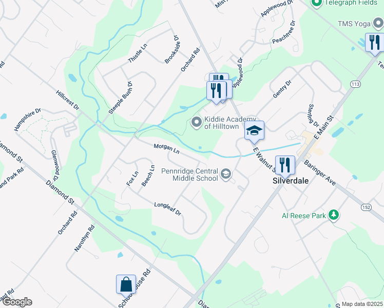 map of restaurants, bars, coffee shops, grocery stores, and more near 1015 Morgan Lane in Perkasie