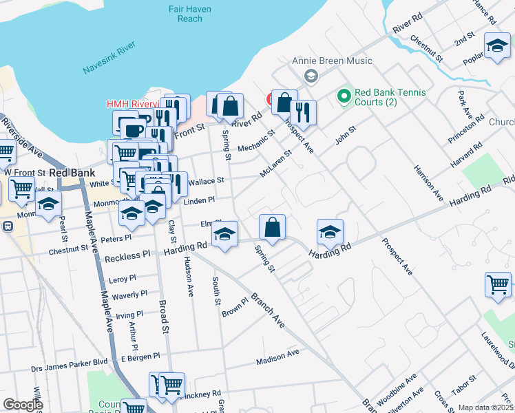 map of restaurants, bars, coffee shops, grocery stores, and more near 19 Manor Drive in Red Bank