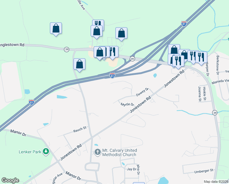 map of restaurants, bars, coffee shops, grocery stores, and more near 7808 Dewey Drive in Harrisburg
