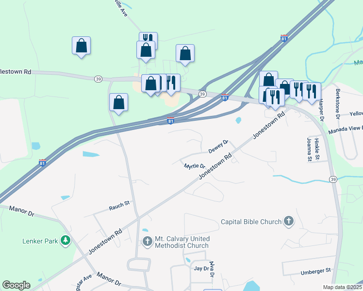 map of restaurants, bars, coffee shops, grocery stores, and more near 7847 Oakbrook Drive in Skyline View