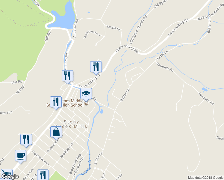 map of restaurants, bars, coffee shops, grocery stores, and more near 1601 Butter Lane in Reading