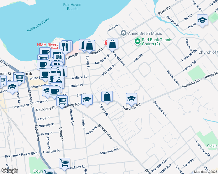 map of restaurants, bars, coffee shops, grocery stores, and more near 19 Manor Drive in Red Bank