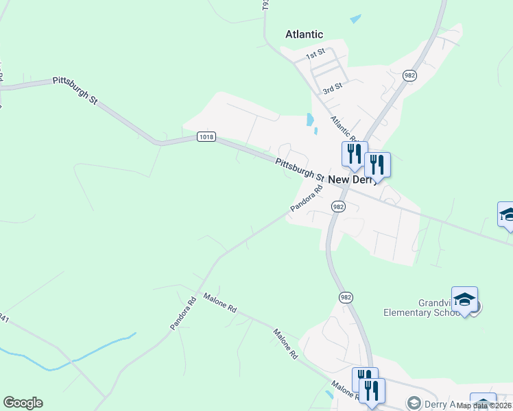map of restaurants, bars, coffee shops, grocery stores, and more near 121 1st Street in New Derry