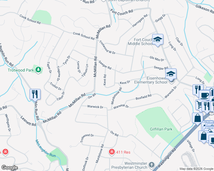 map of restaurants, bars, coffee shops, grocery stores, and more near 1806 Murdstone Road in Pittsburgh