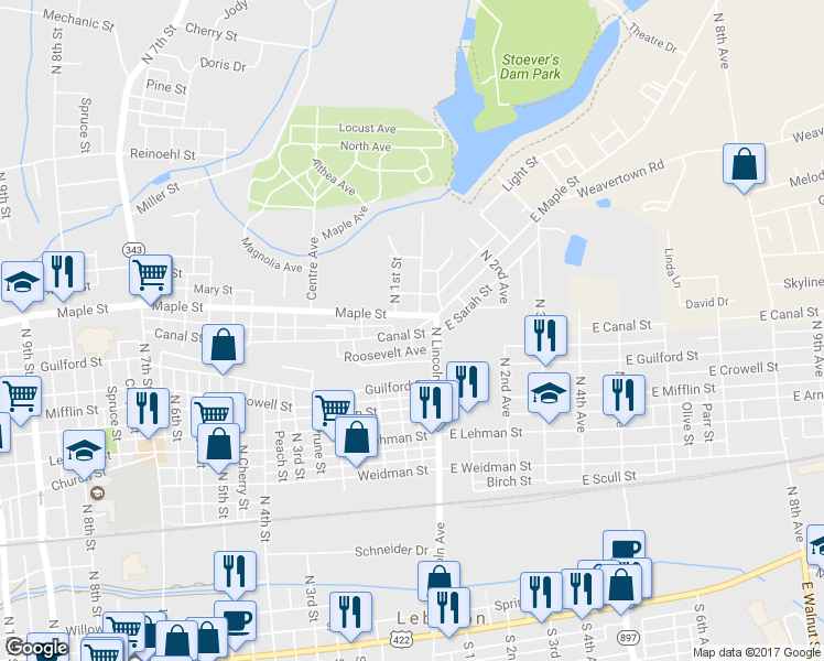 map of restaurants, bars, coffee shops, grocery stores, and more near 0 Old Canal Street in Lebanon