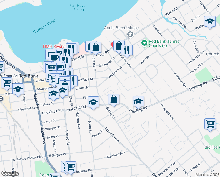 map of restaurants, bars, coffee shops, grocery stores, and more near 19 Manor Drive in Red Bank