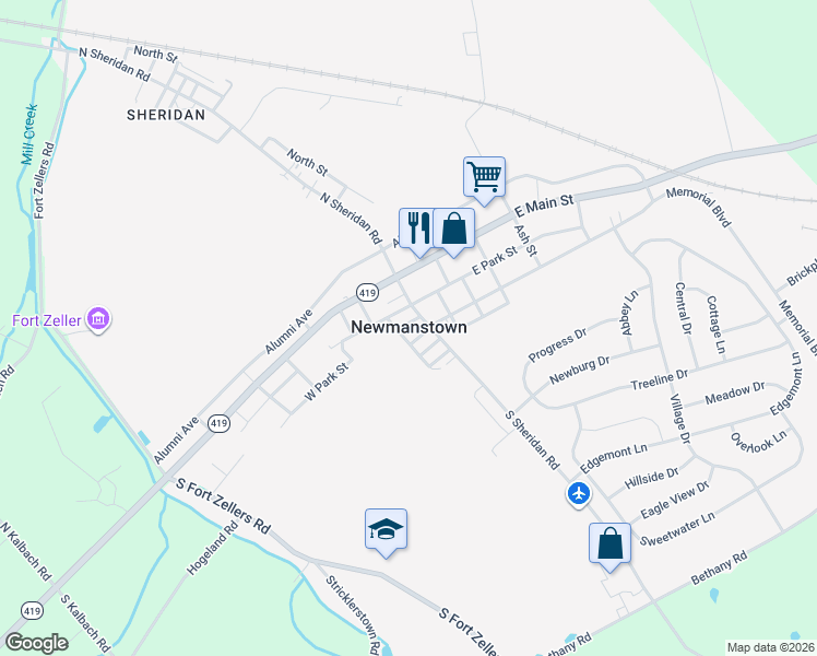 map of restaurants, bars, coffee shops, grocery stores, and more near in Newmanstown