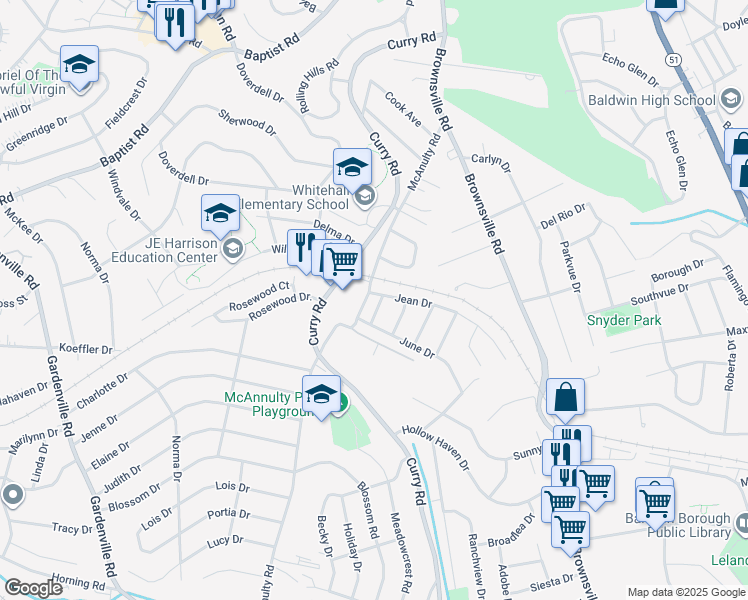 map of restaurants, bars, coffee shops, grocery stores, and more near 378 Jean Drive in Pittsburgh