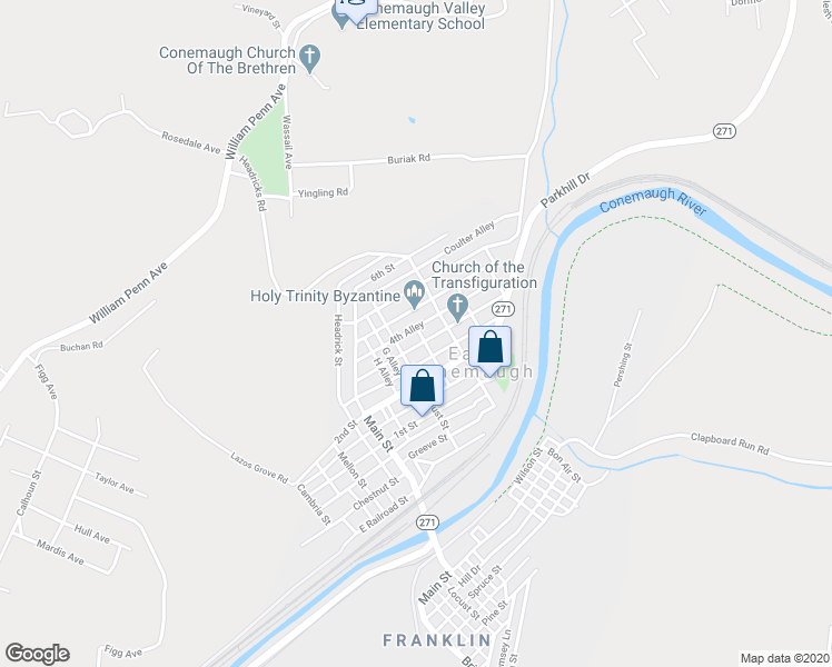 map of restaurants, bars, coffee shops, grocery stores, and more near 236 3rd Street in Johnstown