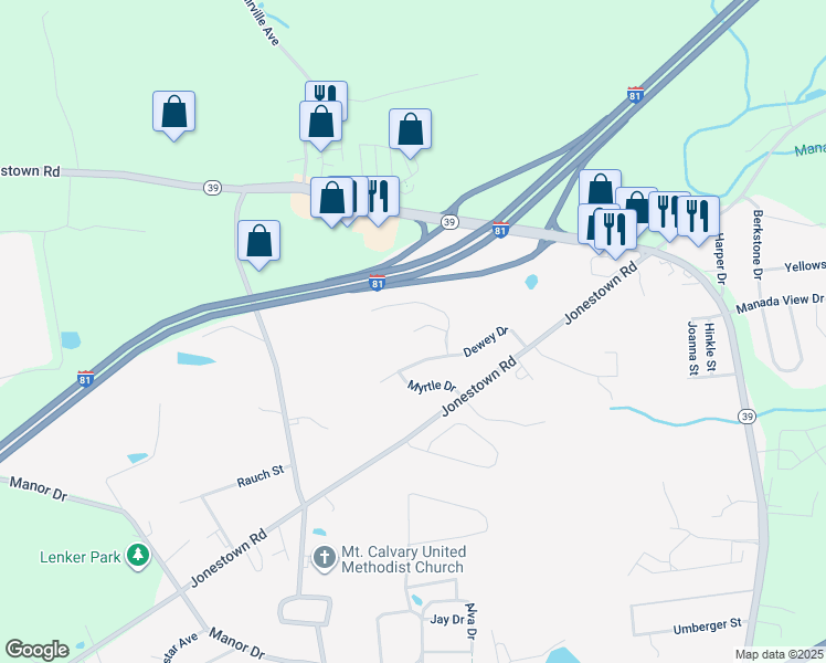 map of restaurants, bars, coffee shops, grocery stores, and more near 7847 Oakbrook Drive in Skyline View