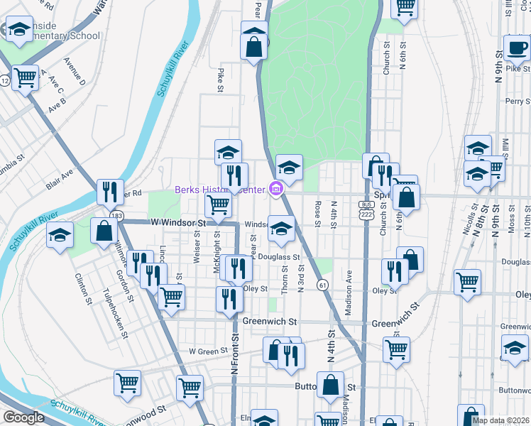map of restaurants, bars, coffee shops, grocery stores, and more near 934 Centre Avenue in Reading
