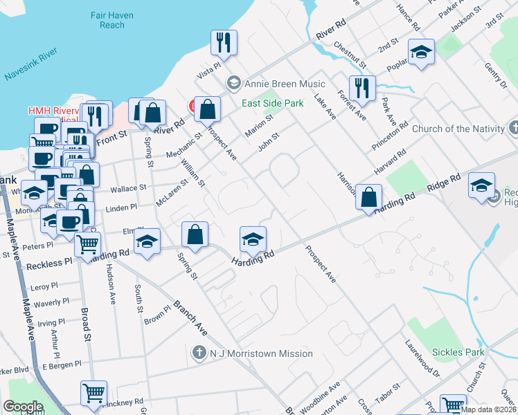 map of restaurants, bars, coffee shops, grocery stores, and more near 24 Tower Hill Drive in Red Bank