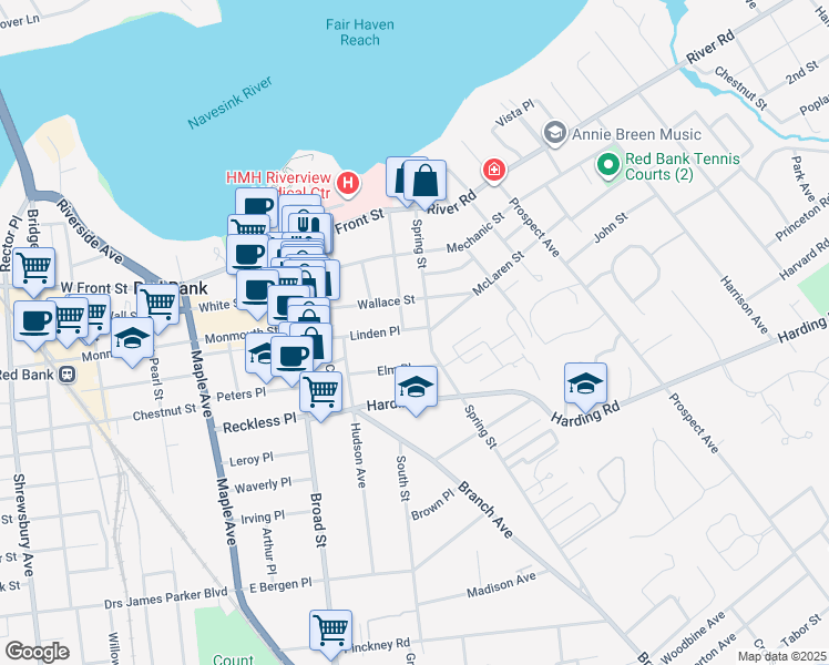 map of restaurants, bars, coffee shops, grocery stores, and more near 87 Washington Street in Red Bank