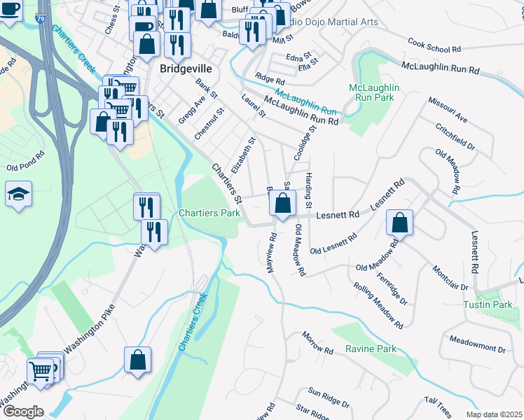 map of restaurants, bars, coffee shops, grocery stores, and more near 617 Winfield Street in Bridgeville