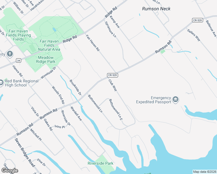 map of restaurants, bars, coffee shops, grocery stores, and more near 2 Club Way in Rumson