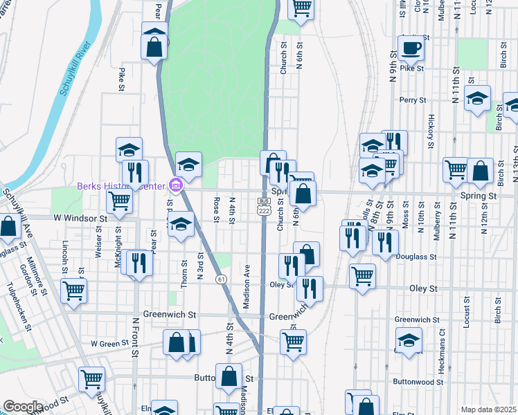 map of restaurants, bars, coffee shops, grocery stores, and more near 924 North 5th Street in Reading