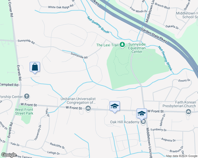map of restaurants, bars, coffee shops, grocery stores, and more near 19 Windermere Road in Middletown Township