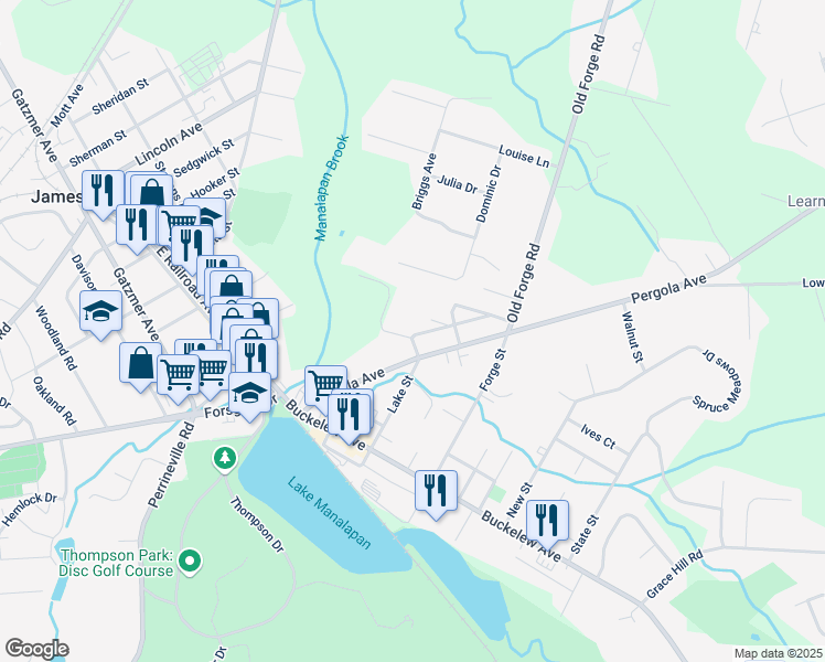 map of restaurants, bars, coffee shops, grocery stores, and more near 5 Duane Street in Jamesburg