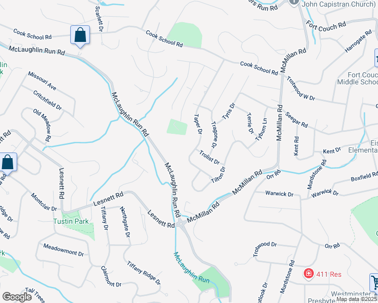 map of restaurants, bars, coffee shops, grocery stores, and more near 1842 Taper Drive in Pittsburgh