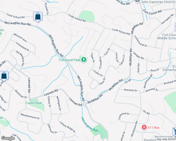 map of restaurants, bars, coffee shops, grocery stores, and more near 1842 Taper Drive in Pittsburgh