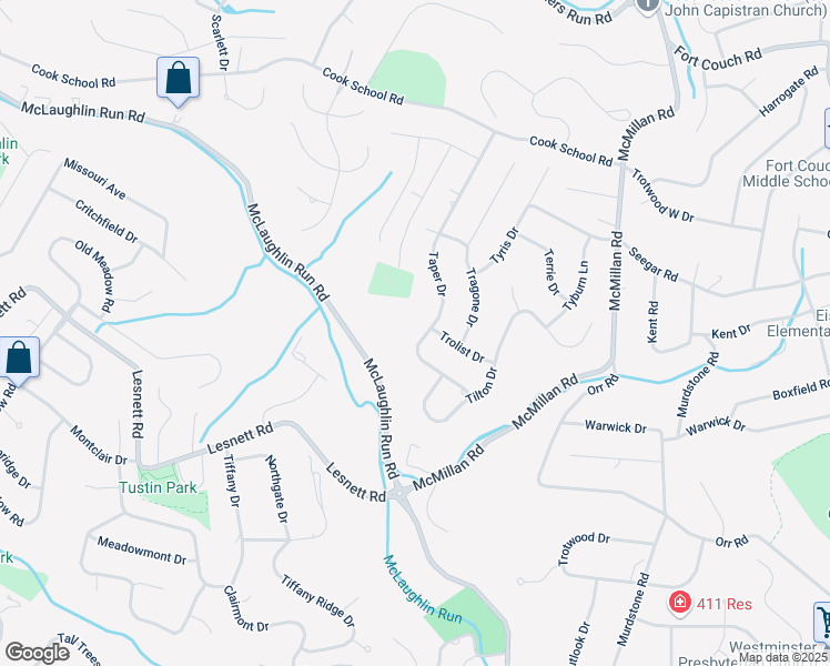 map of restaurants, bars, coffee shops, grocery stores, and more near 1842 Taper Drive in Pittsburgh