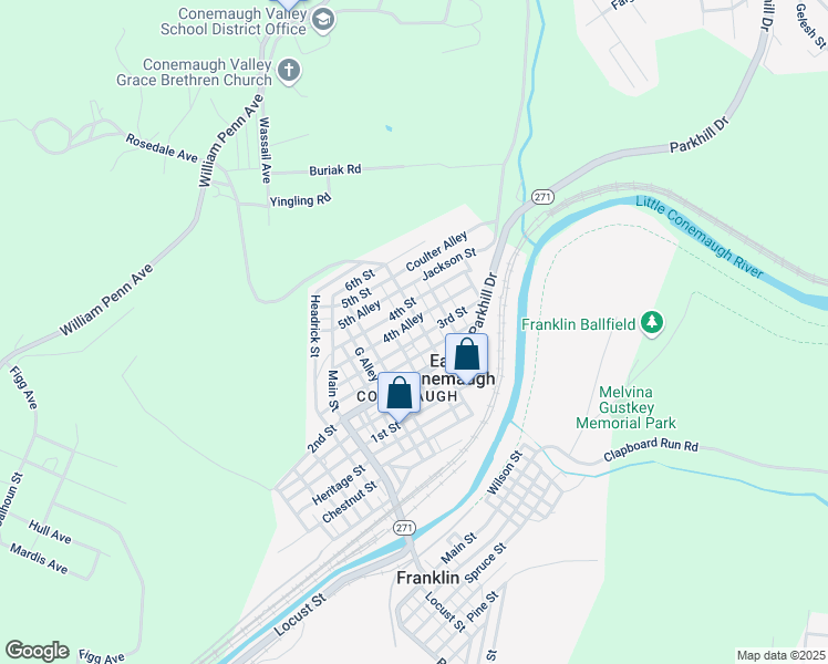 map of restaurants, bars, coffee shops, grocery stores, and more near 212 3rd Street in East Conemaugh