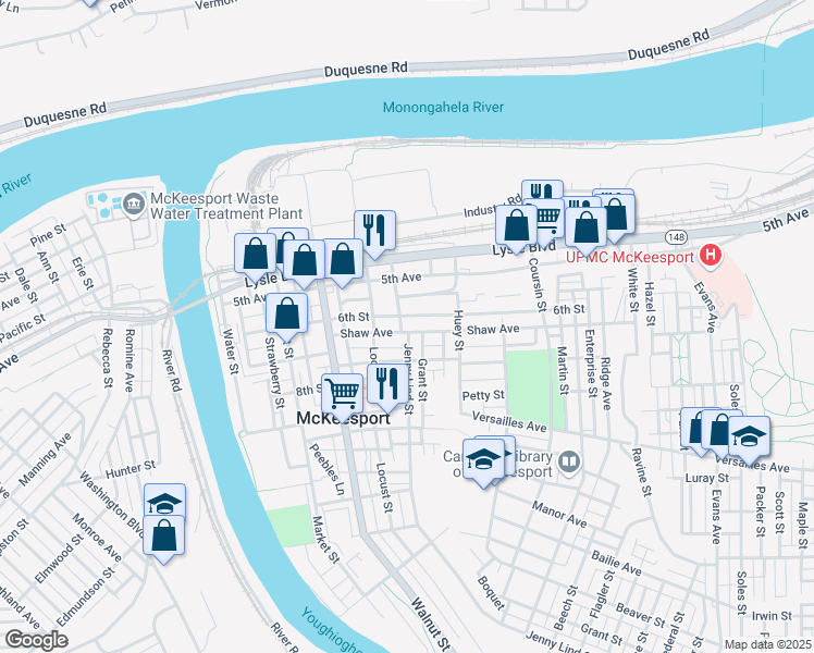 map of restaurants, bars, coffee shops, grocery stores, and more near 508 6th Street in McKeesport