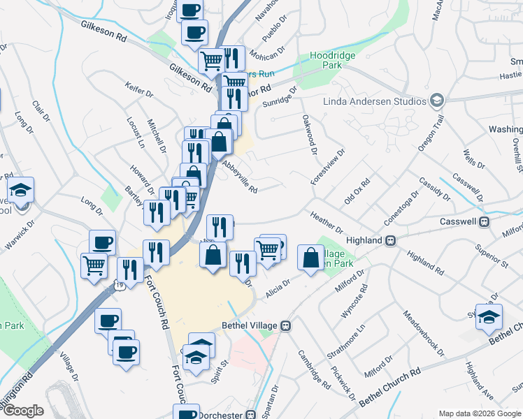 map of restaurants, bars, coffee shops, grocery stores, and more near Unnamed Road in Pittsburgh
