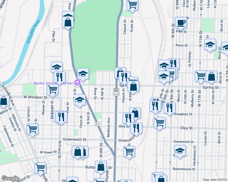 map of restaurants, bars, coffee shops, grocery stores, and more near 932 North 5th Street in Reading