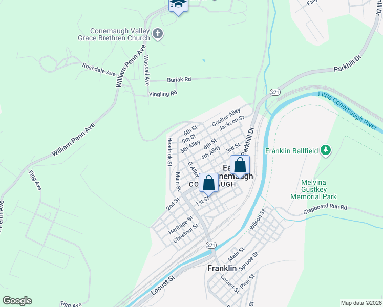map of restaurants, bars, coffee shops, grocery stores, and more near 299 4th St in Johnstown