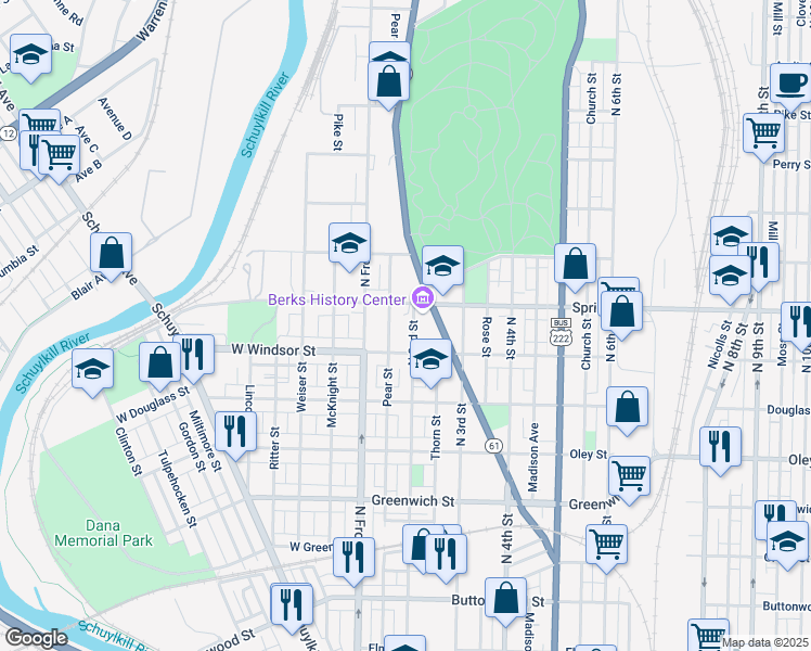 map of restaurants, bars, coffee shops, grocery stores, and more near 934 Centre Avenue in Reading