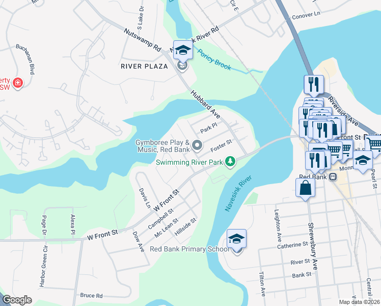 map of restaurants, bars, coffee shops, grocery stores, and more near 78 Carpenter Street in Red Bank