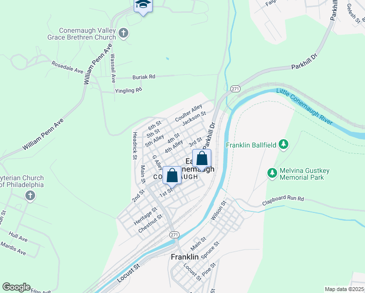 map of restaurants, bars, coffee shops, grocery stores, and more near 212 3rd Street in East Conemaugh